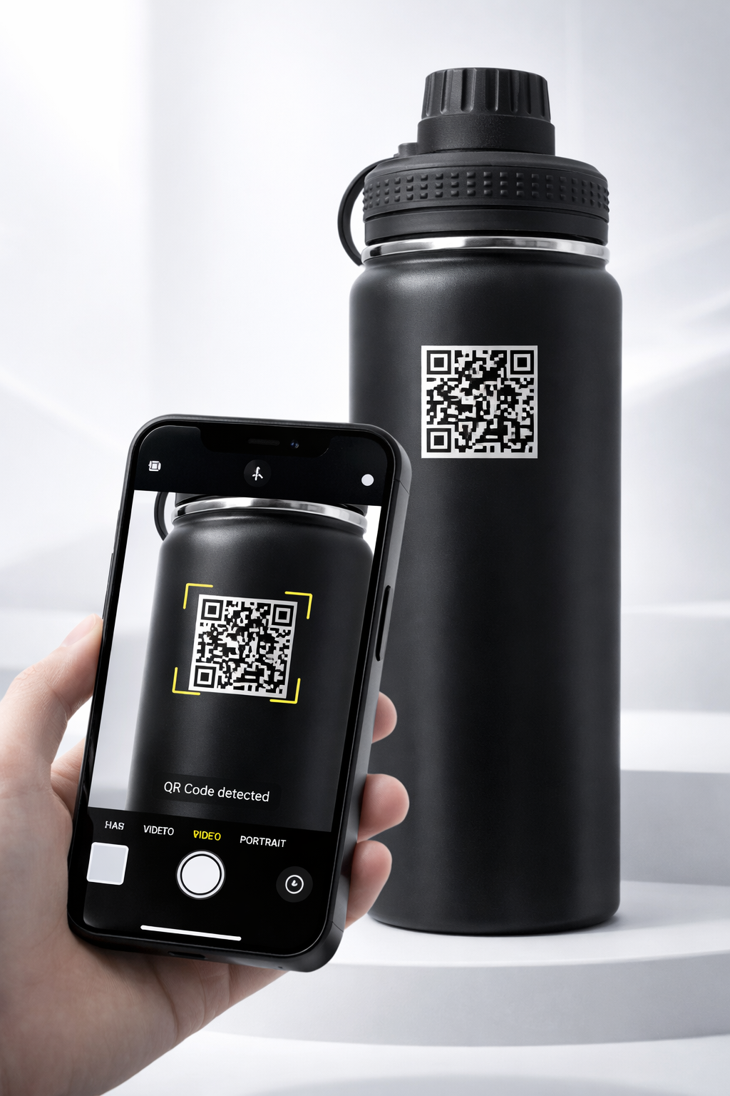 Pessoa escaneando o QR Code da garrafa Drink